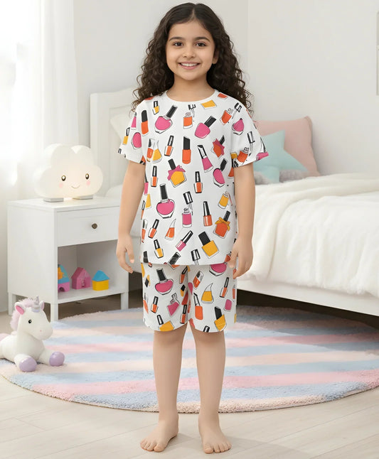 NAIL PAINT DREAMS SLEEPWEAR SHORTS SET - WHITE