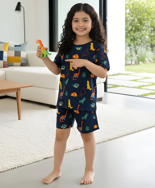 DINOSAUR FUN NAVY GIRLS SLEEPWEAR SHORTS SET - NAVY