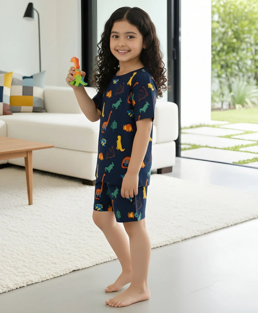 DINOSAUR FUN NAVY GIRLS SLEEPWEAR SHORTS SET - NAVY