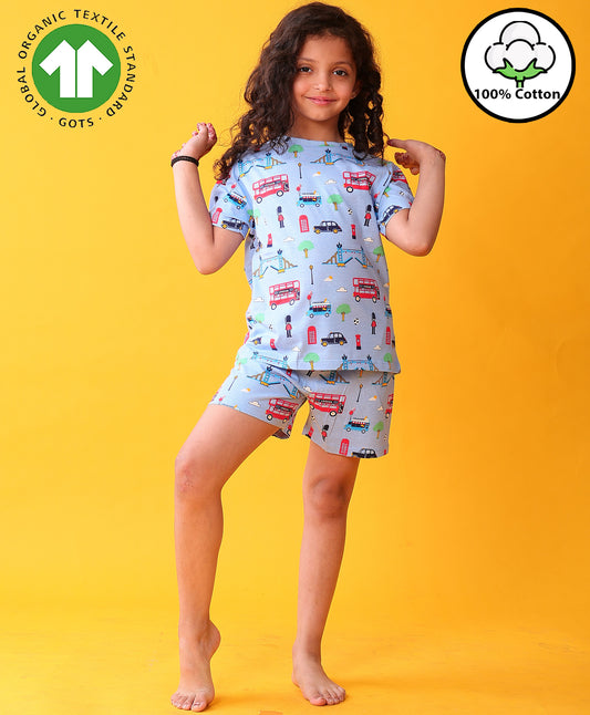 LONDON DREAMS GIRLS SLEEPWEAR SHORTS SET - SKY