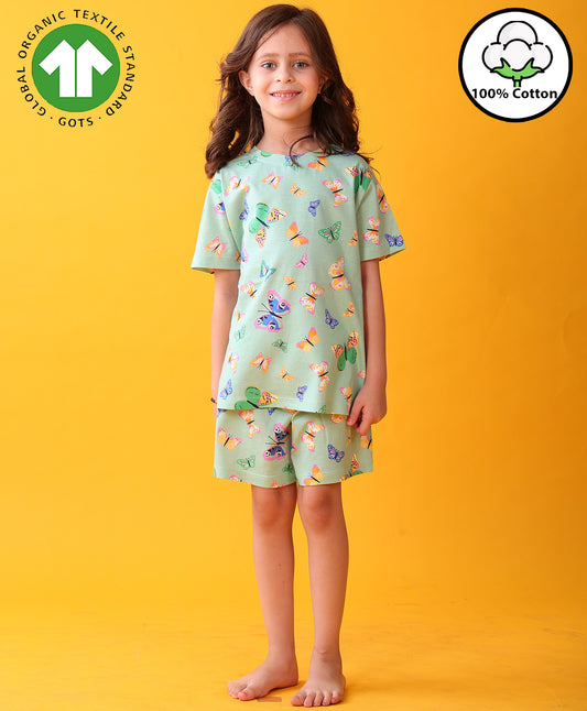 BUTTERFLY PLAYTIME GIRLS T-SHIRT SHORT SET - GREEN