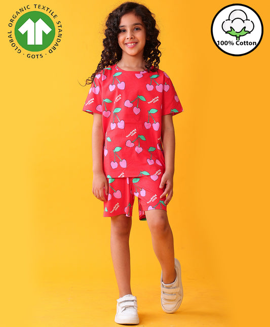 CHERRY PLAYTIME GIRLS T-SHIRT SHORT SET - RED
