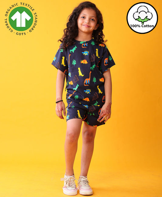 DINOSAUR FUN PLAYTIME GIRLS T-SHIRT SHORT SET - NAVY