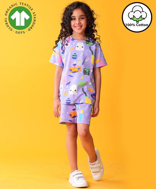HALLOWEEN PLAYTIME GIRLS T-SHIRT SHORT SET - PURPLE