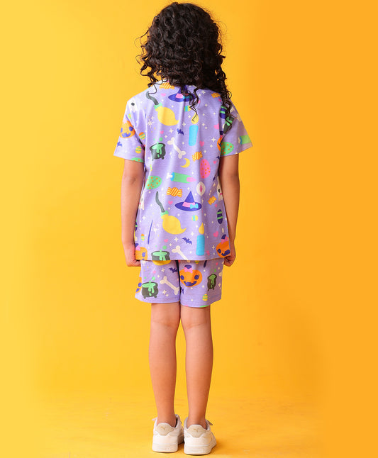 HALLOWEEN PLAYTIME GIRLS T-SHIRT SHORT SET - PURPLE