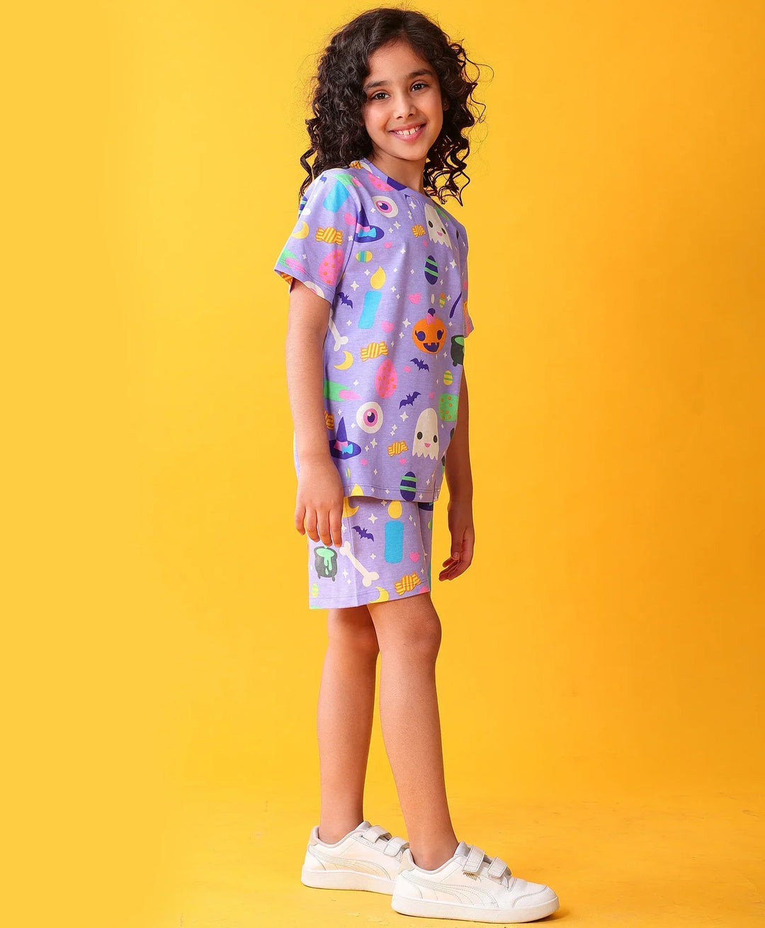 HALLOWEEN PLAYTIME GIRLS T-SHIRT SHORT SET - PURPLE - Anthrilo 