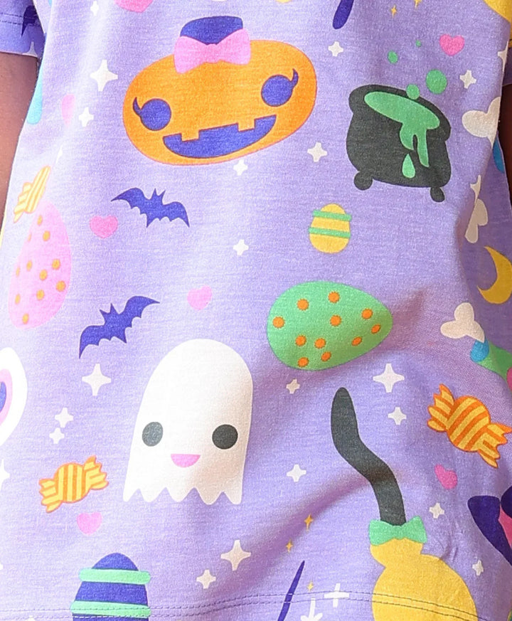 HALLOWEEN PLAYTIME GIRLS T-SHIRT SHORT SET - PURPLE - Anthrilo 