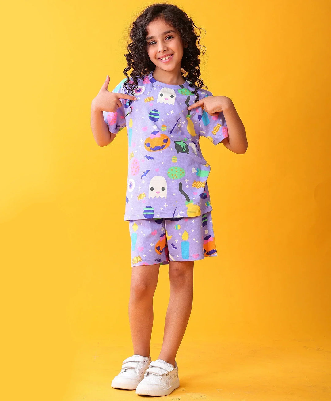 HALLOWEEN PLAYTIME GIRLS T-SHIRT SHORT SET - PURPLE - Anthrilo 