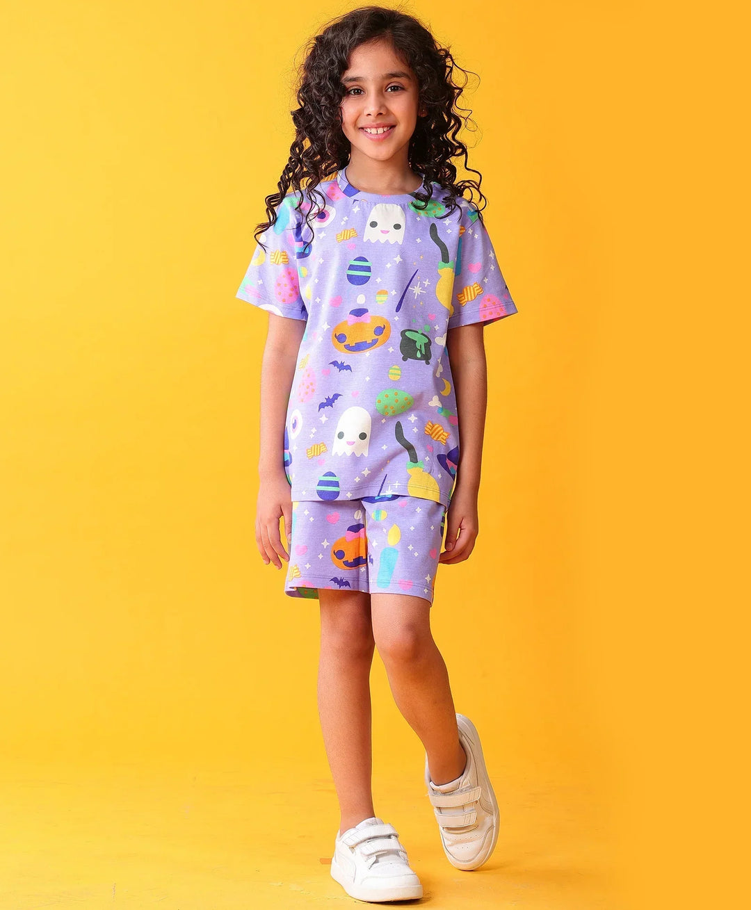HALLOWEEN PLAYTIME GIRLS T-SHIRT SHORT SET - PURPLE - Anthrilo 