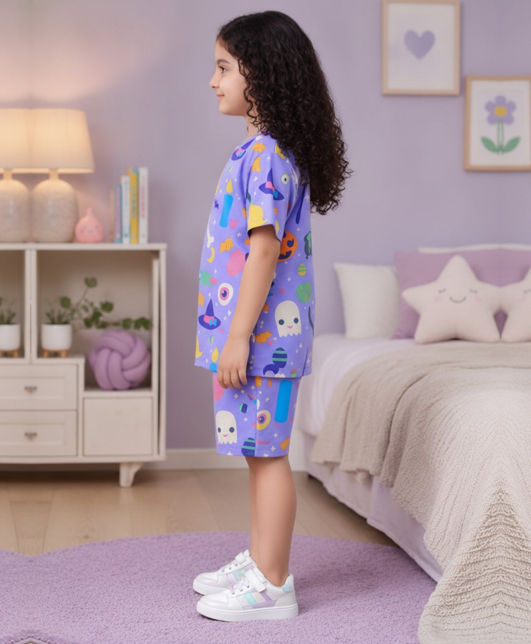 HALLOWEEN PLAYTIME GIRLS T-SHIRT SHORT SET - PURPLE