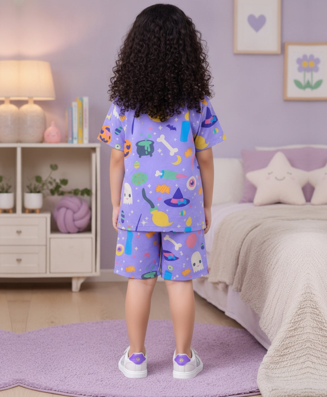 HALLOWEEN PLAYTIME GIRLS T-SHIRT SHORT SET - PURPLE