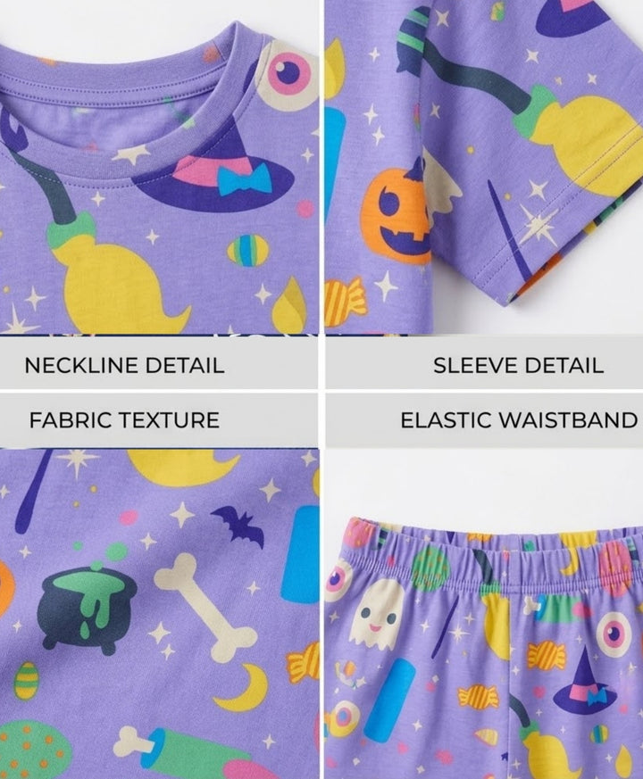 HALLOWEEN PLAYTIME GIRLS T-SHIRT SHORT SET - PURPLE