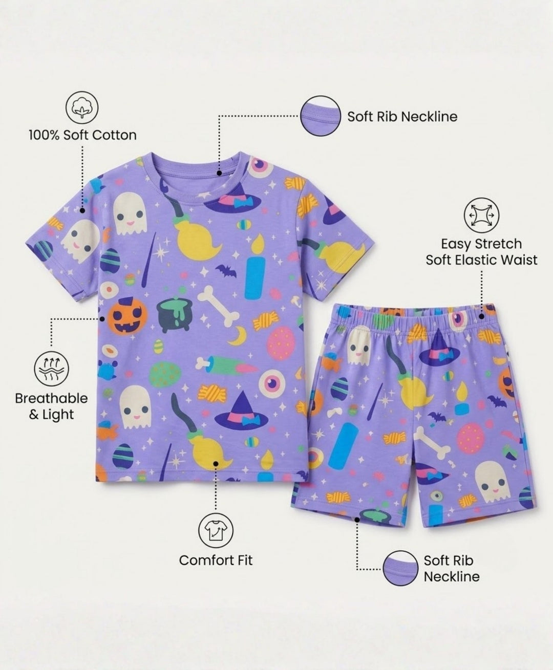 HALLOWEEN PLAYTIME GIRLS T-SHIRT SHORT SET - PURPLE