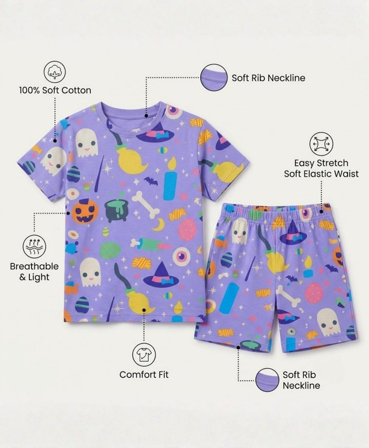 HALLOWEEN PLAYTIME GIRLS T-SHIRT SHORT SET - PURPLE