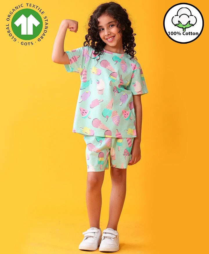 ICECREAM TIME GIRLS T-SHIRT SHORT SET - AQUA - Anthrilo 