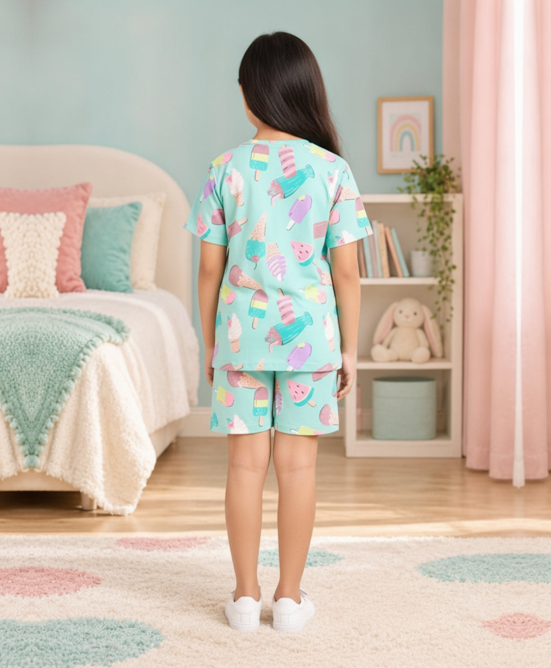 ICECREAM TIME GIRLS T-SHIRT SHORT SET - AQUA