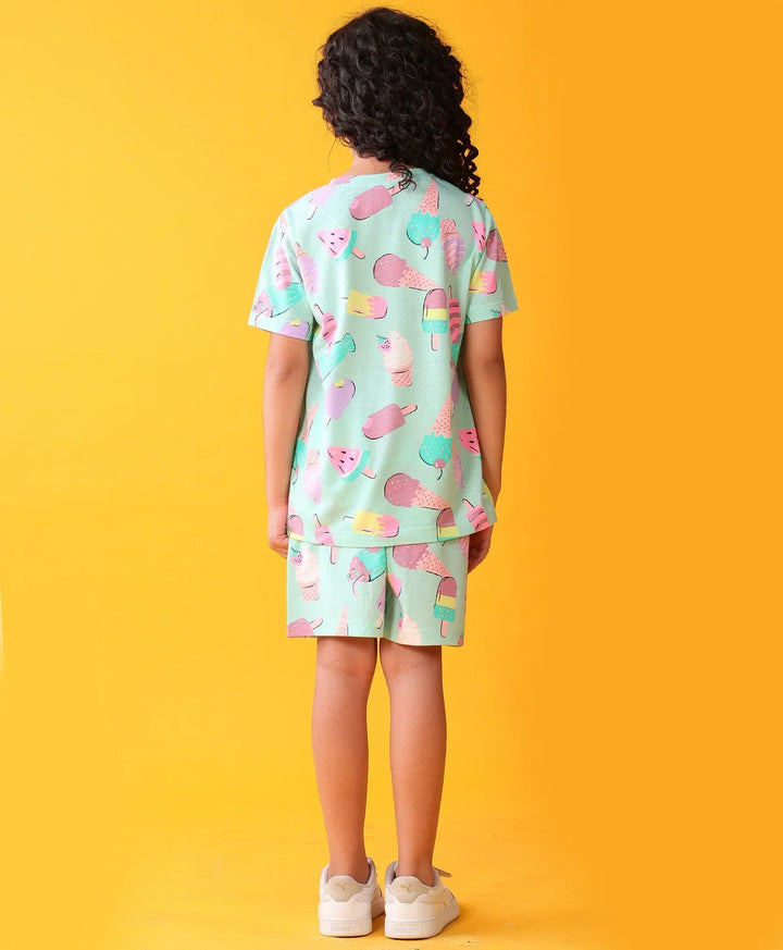 ICECREAM TIME GIRLS T-SHIRT SHORT SET - AQUA - Anthrilo 