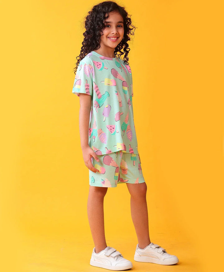 ICECREAM TIME GIRLS T-SHIRT SHORT SET - AQUA - Anthrilo 