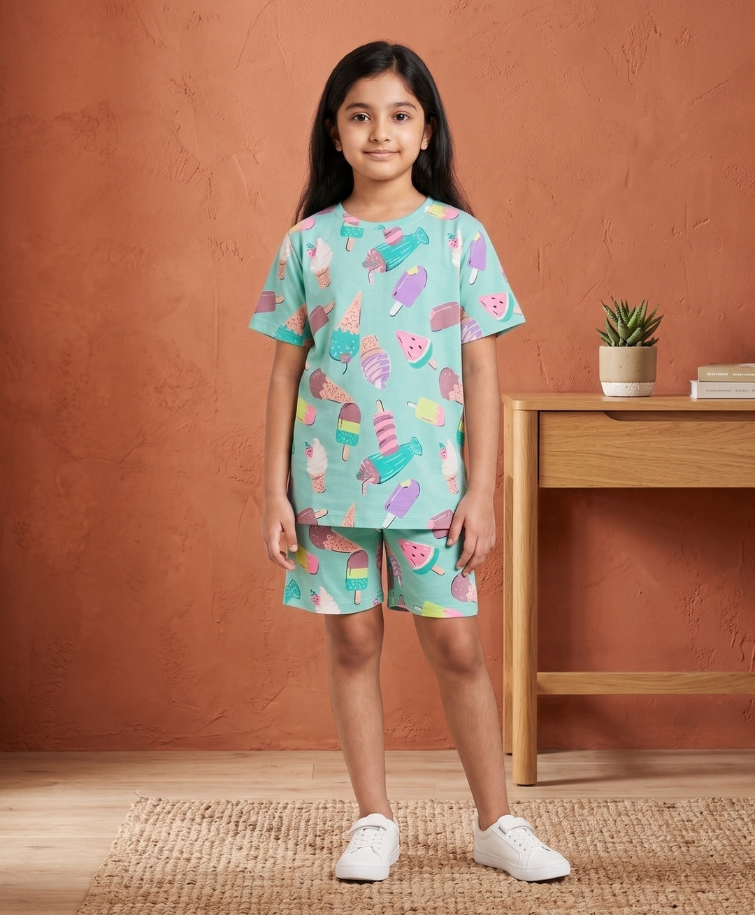 ICECREAM TIME GIRLS T-SHIRT SHORT SET - AQUA