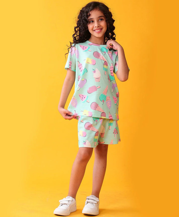 ICECREAM TIME GIRLS T-SHIRT SHORT SET - AQUA - Anthrilo 