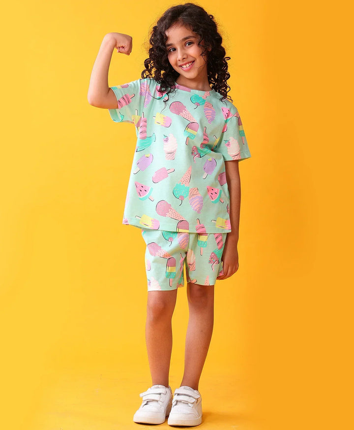 ICECREAM TIME GIRLS T-SHIRT SHORT SET - AQUA - Anthrilo 