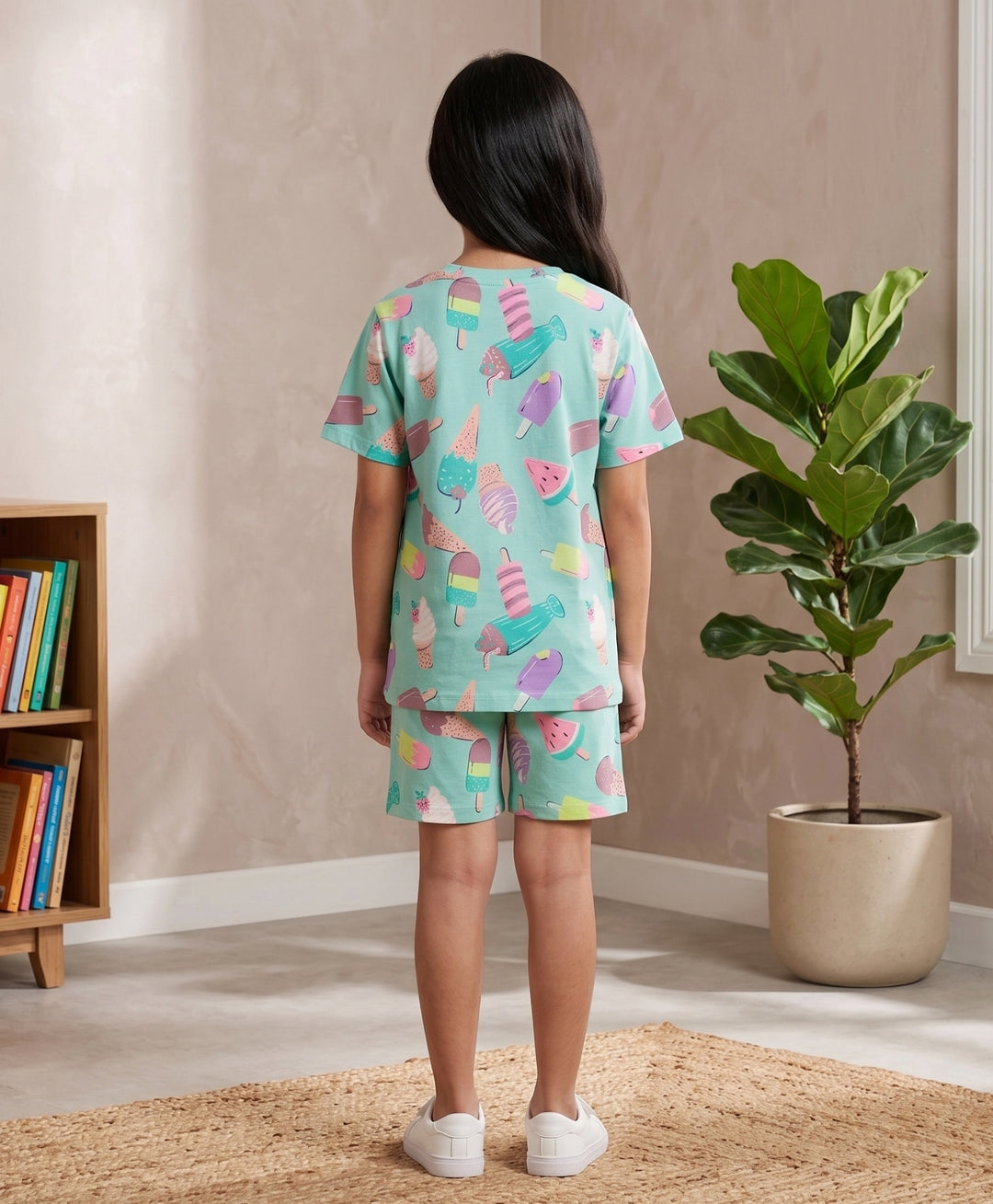 ICECREAM TIME GIRLS T-SHIRT SHORT SET - AQUA