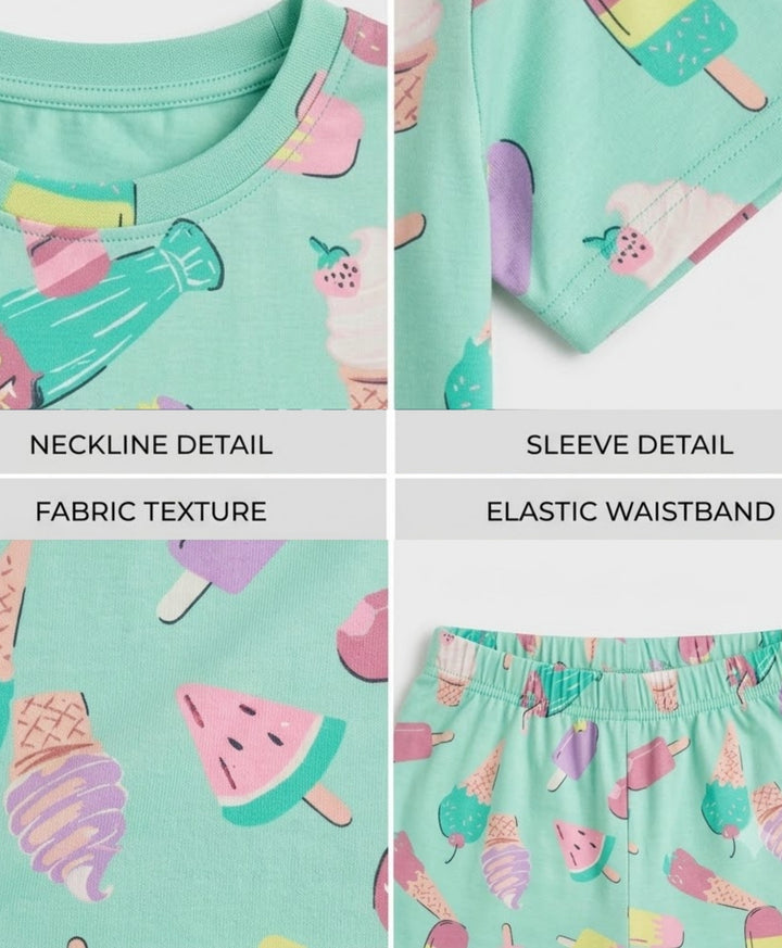 ICECREAM TIME GIRLS T-SHIRT SHORT SET - AQUA