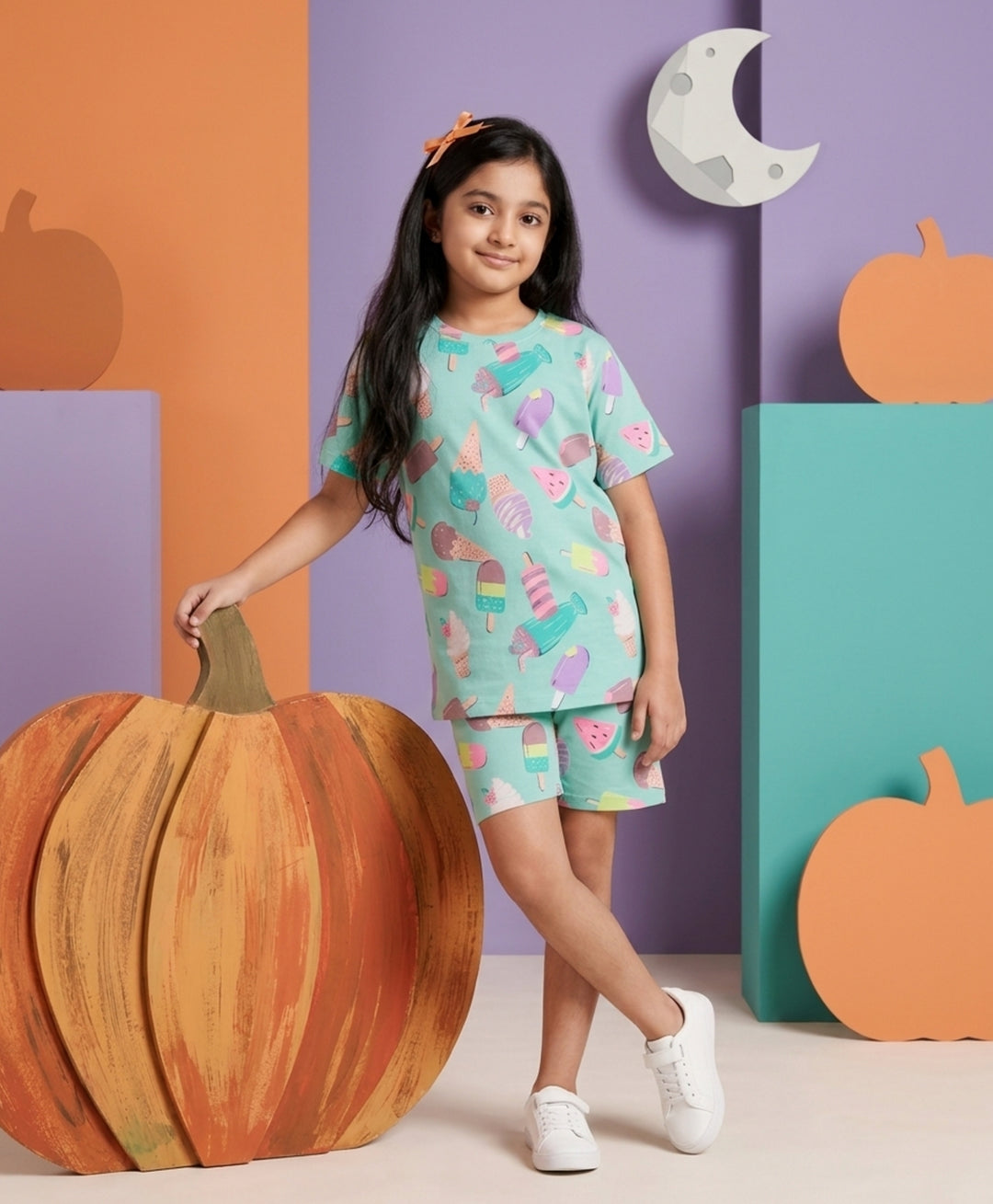 ICECREAM TIME GIRLS T-SHIRT SHORT SET - AQUA