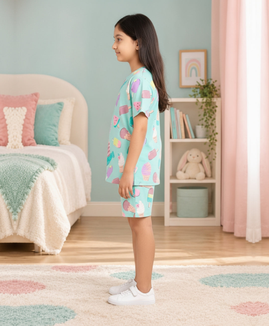 ICECREAM TIME GIRLS T-SHIRT SHORT SET - AQUA