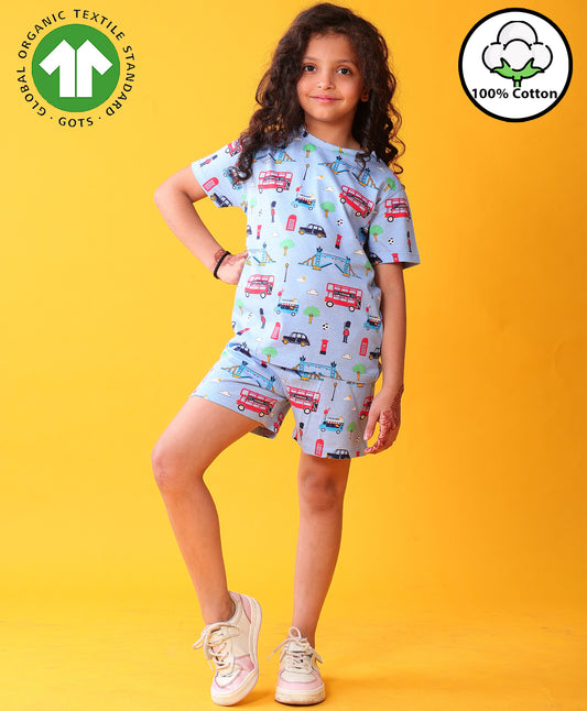 LONDON PLAYTIME GIRLS T-SHIRT SHORT SET - SKY