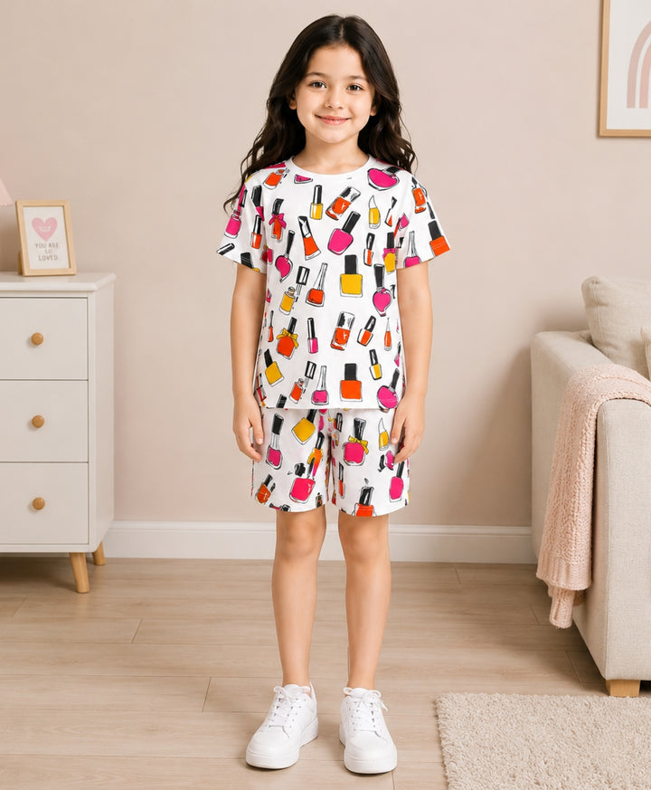 MAKE UP PLAY TIME GIRLS T-SHIRT SHORT SET - WHITE