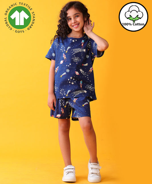 SOLAR SYSTEM PLAYTIME GIRLS T-SHIRT SHORT SET - NAVY