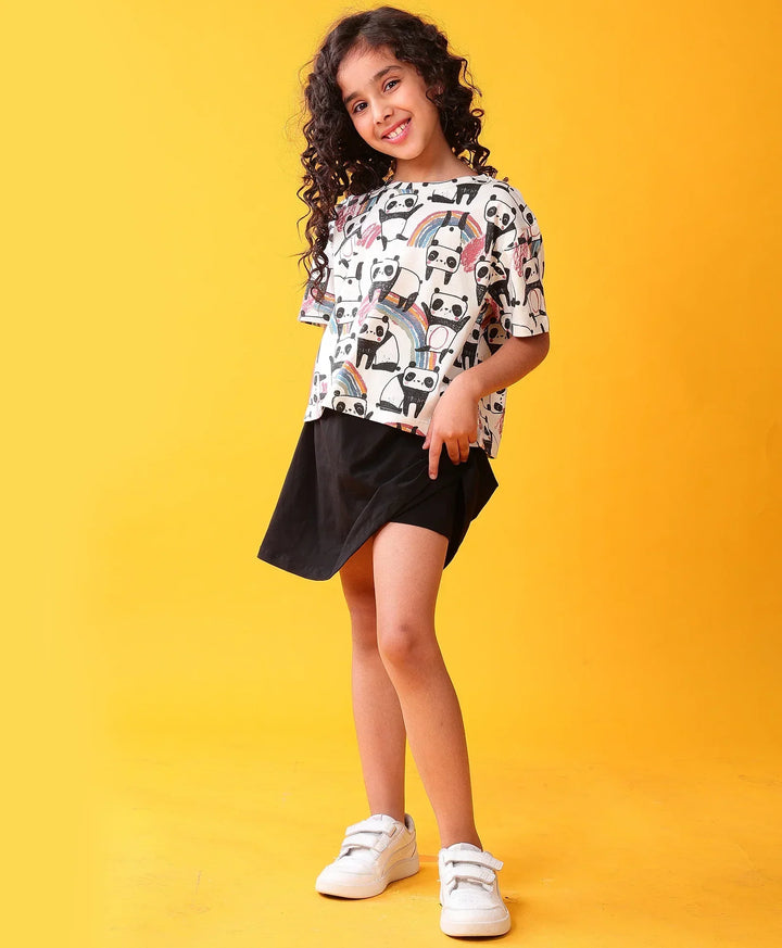 PANDA BLACK GIRLS SKIRT SET - WHITE/BLACK - Anthrilo 