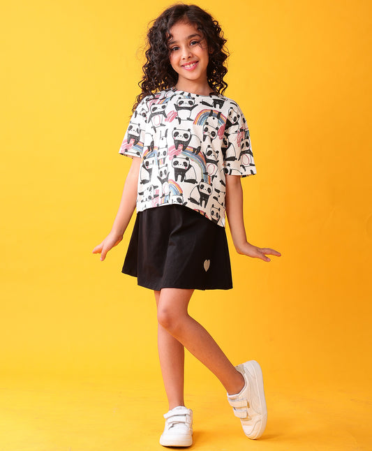 PANDA BLACK GIRLS SKIRT SET - WHITE/BLACK