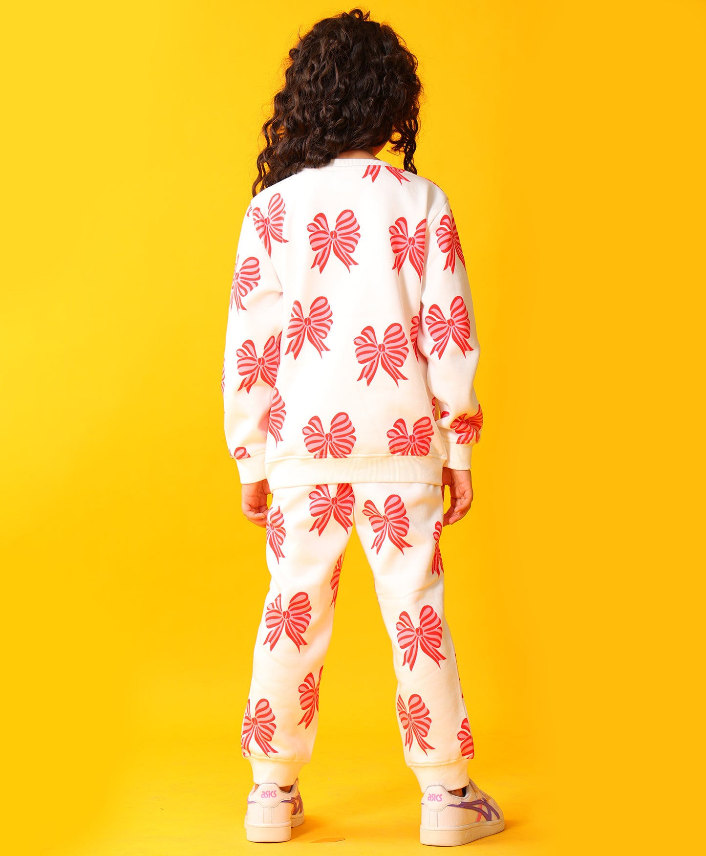 PINK BOW GIRLS SWEATSHIRT FLEECE JOGGER SET - WHITE