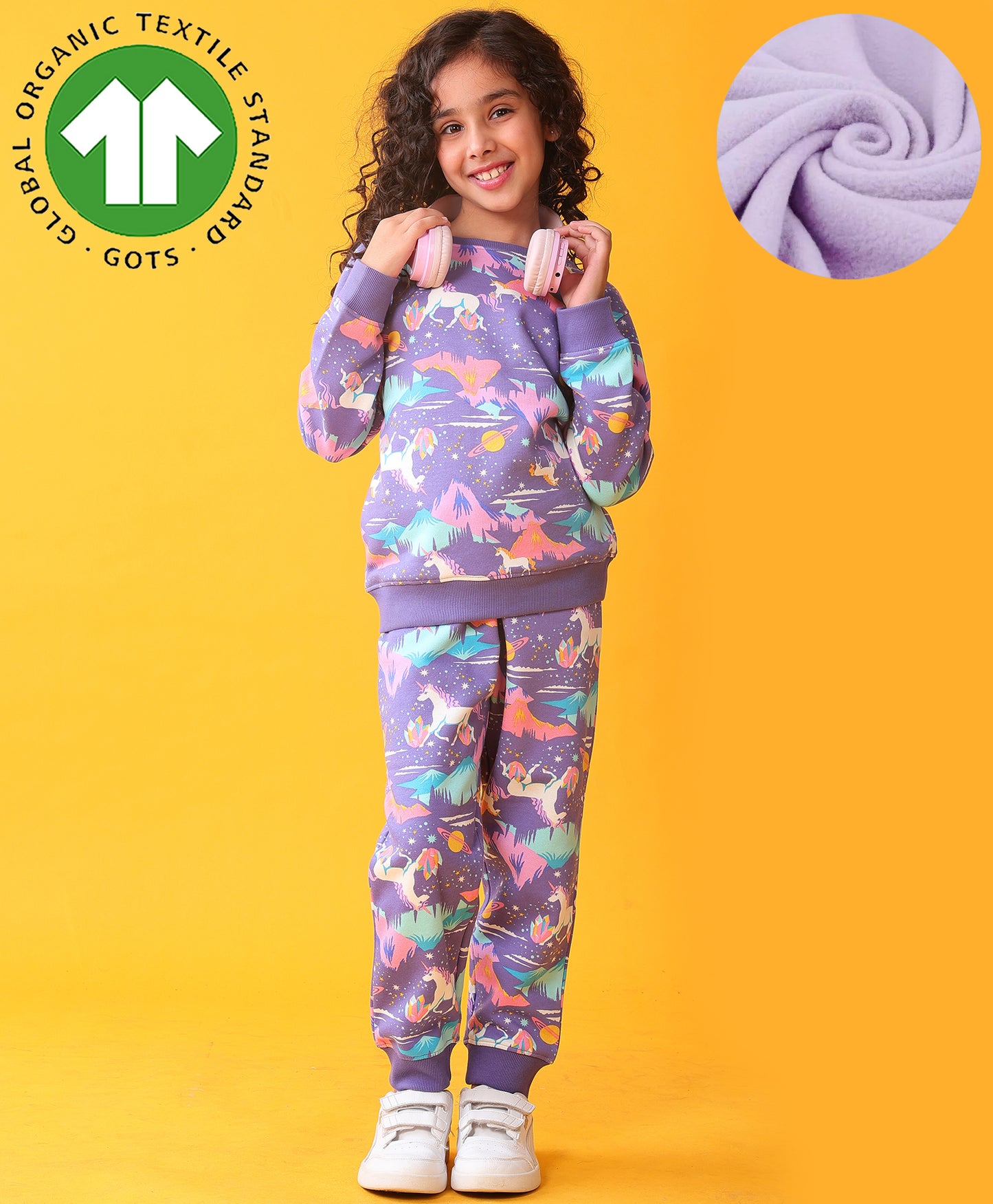 UNICORN PLANET GIRLS SWEATSHIRT FLEECE JOGGER SET - PURPLE