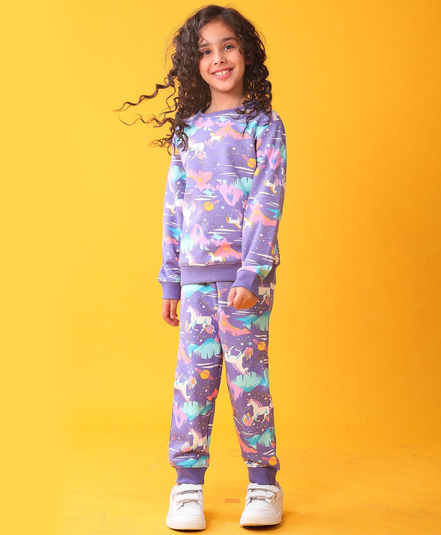 UNICORN PLANET GIRLS SWEATSHIRT FLEECE JOGGER SET - PURPLE