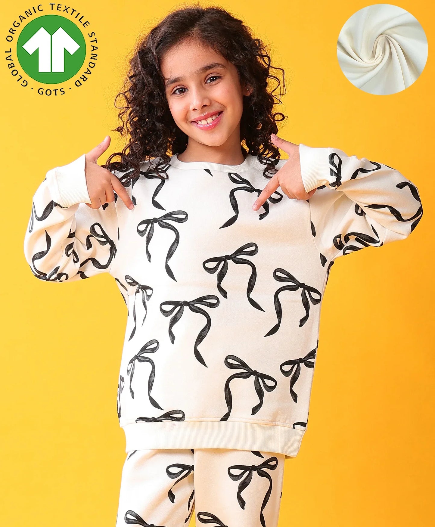 BLACK BOW FLEECE GIRLS SWEATSHIRT - OFF WHITE