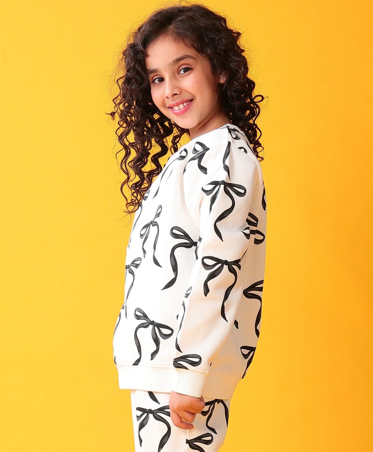 BLACK BOW FLEECE GIRLS SWEATSHIRT - OFF WHITE