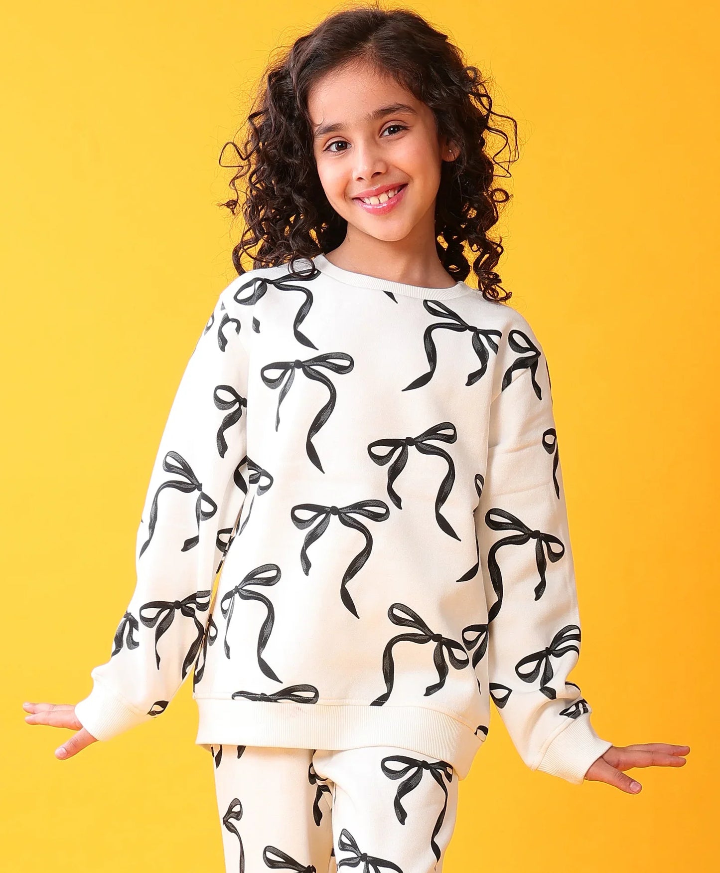BLACK BOW FLEECE GIRLS SWEATSHIRT - OFF WHITE