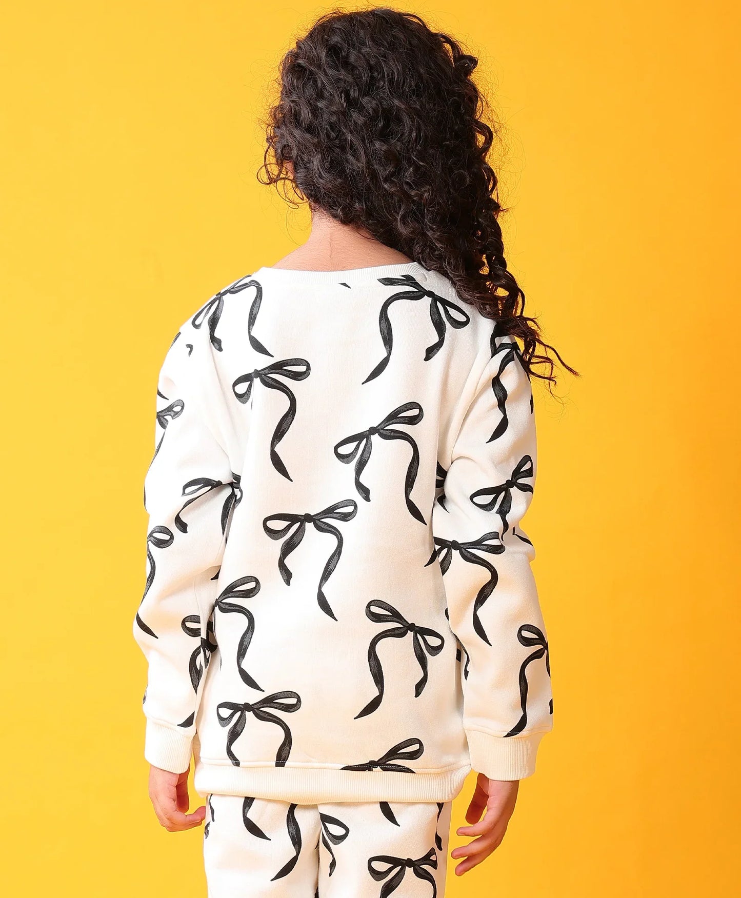 BLACK BOW FLEECE GIRLS SWEATSHIRT - OFF WHITE