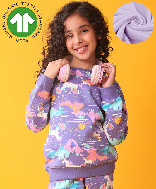 UNICORN PLANET GIRLS FLEECE SWEATSHIRT - PURPLE