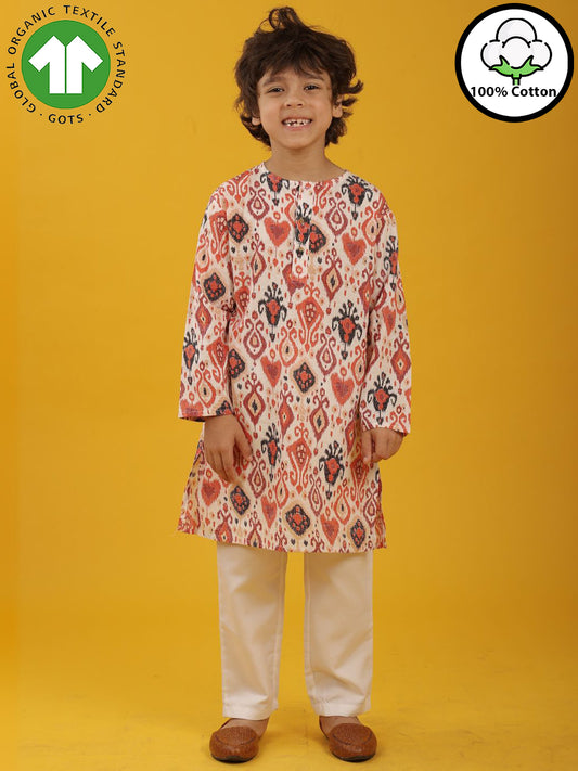 MULTICOLOR FLORAL PRINT PURE COTTON KURTA PYJAMA SET - WHITE
