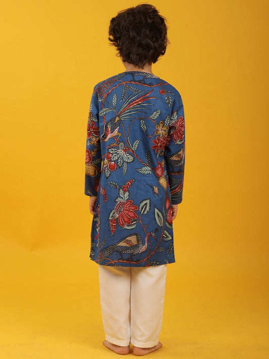 FESTIVE BLUE PRINT PURE COTTON KURTA PYJAMA SET - BLUE