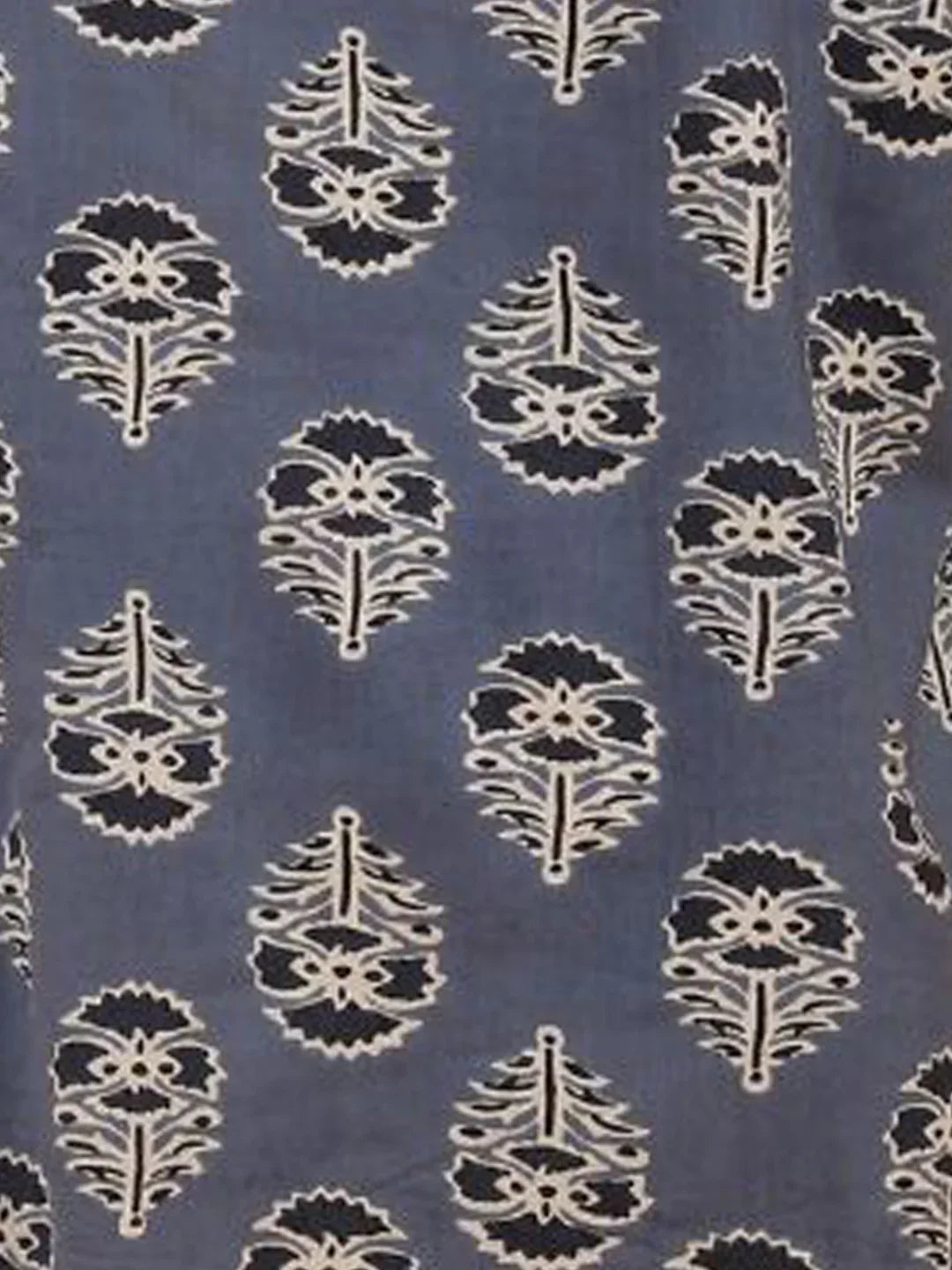 GREY BLUE FLORAL PRINT PURE COTTON KURTA - BLUE