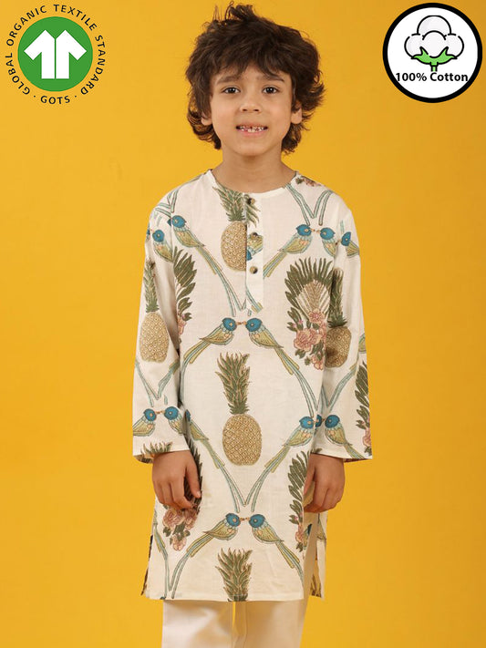 PINEAPPLE PRINT PURE COTTON KURTA - WHITE