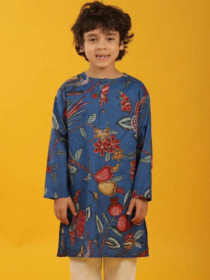 FESTIVE BLUE PRINT PURE COTTON KURTA - BLUE