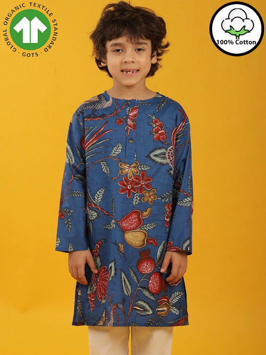 FESTIVE BLUE PRINT PURE COTTON KURTA - BLUE