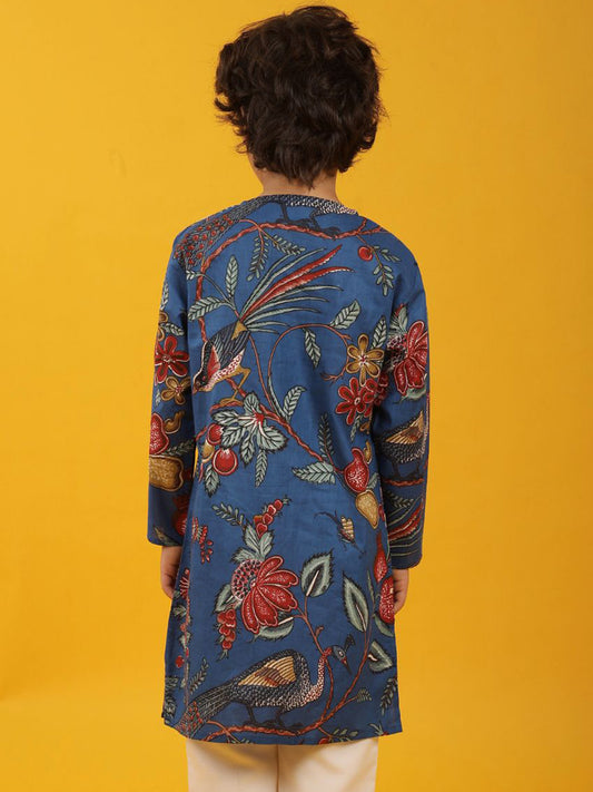FESTIVE BLUE PRINT PURE COTTON KURTA - BLUE