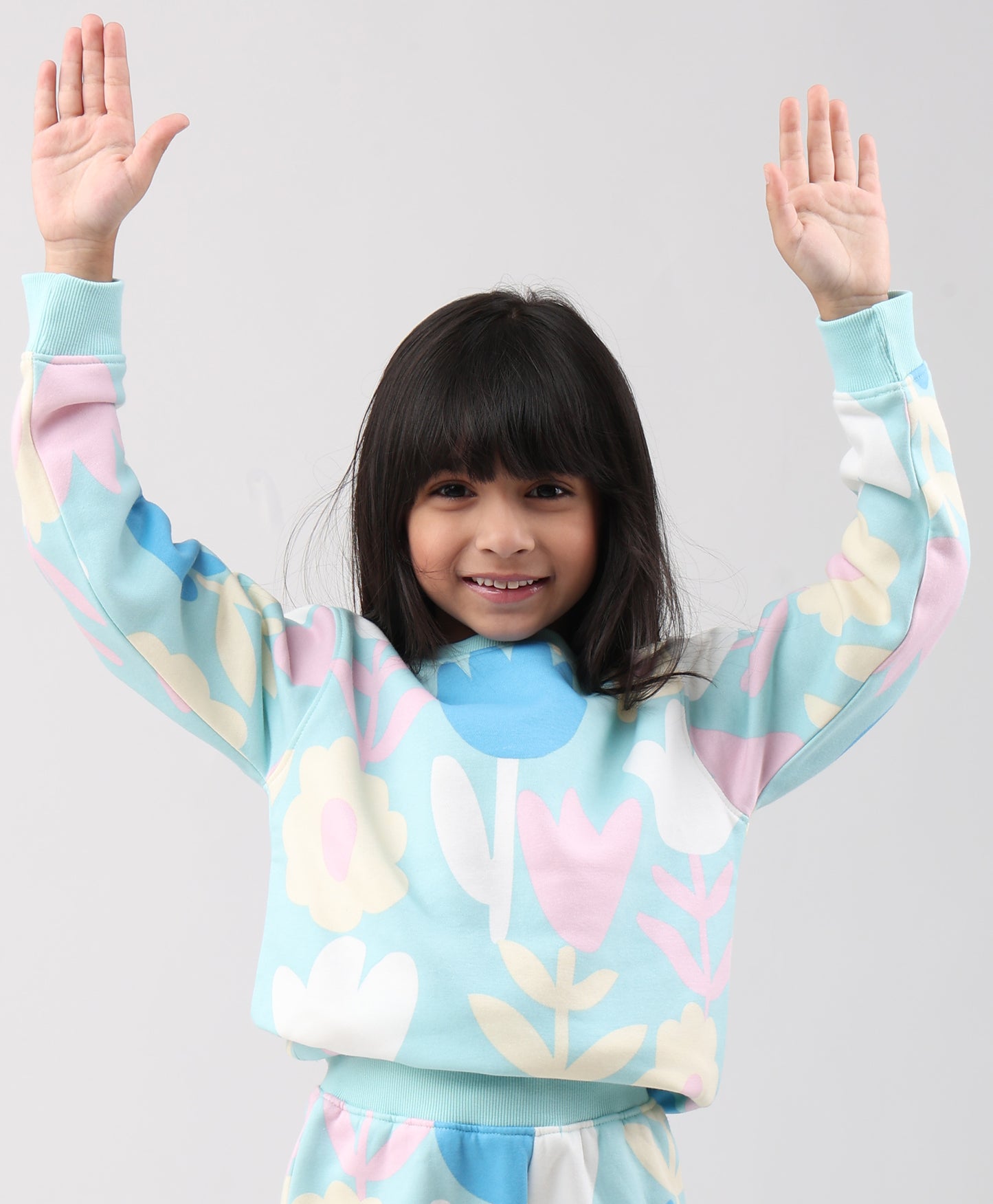 AQUA FLOWER GIRLS FLEECE SWEATSHIRT - AQUA